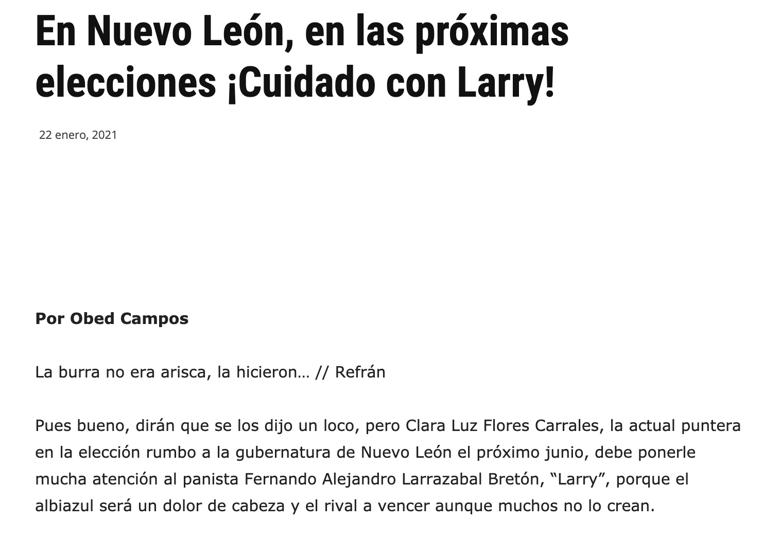 En Nuevo León, en las próximas elecciones ¡Cuidado con Larry!