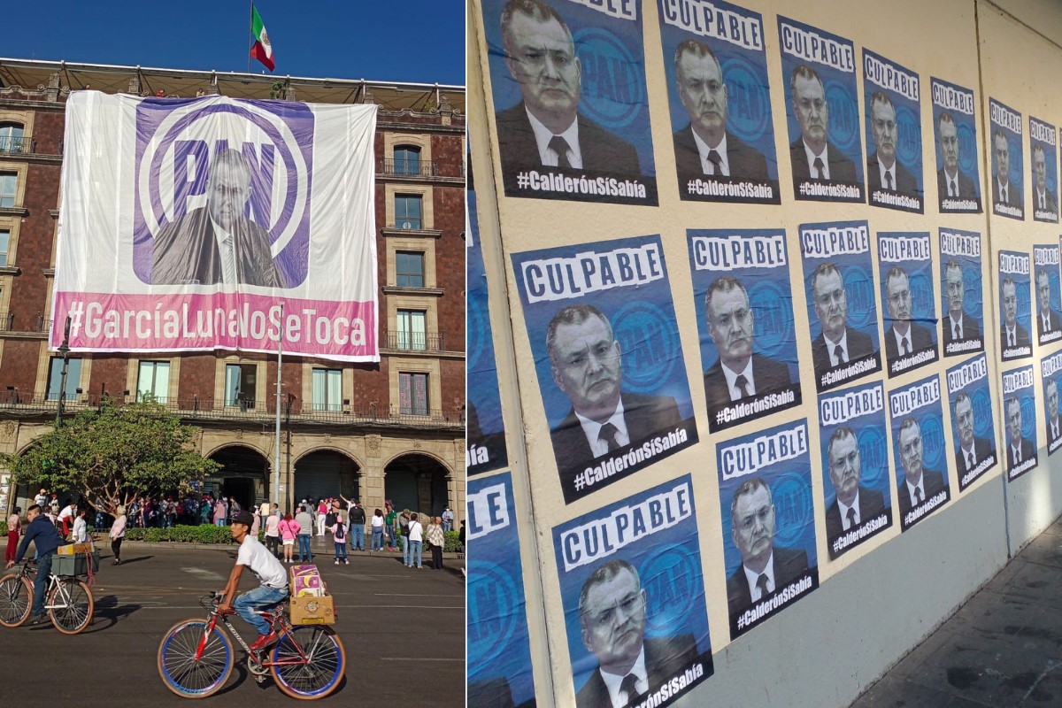 Intentan desprestigiar marcha del INE con propaganda de Genaro García Luna y el PAN en el Zócalo