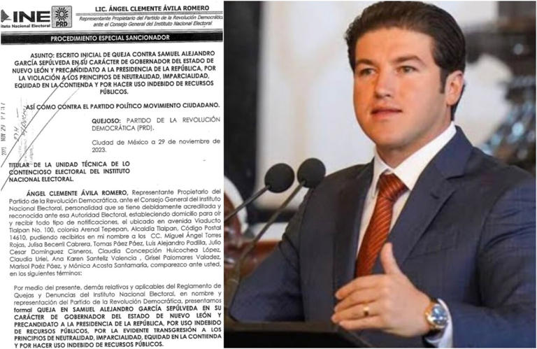 PRD solicita cancelación del registro de Samuel García como precandidato presidencial por violaciones constitucionales