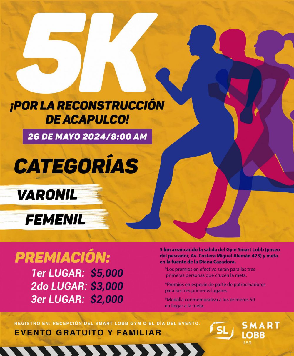 Regresan las actividades deportivas en Acapulco: “Carrera 5K Por la Reconstrucción de Acapulco” este domingo 26 de mayo.