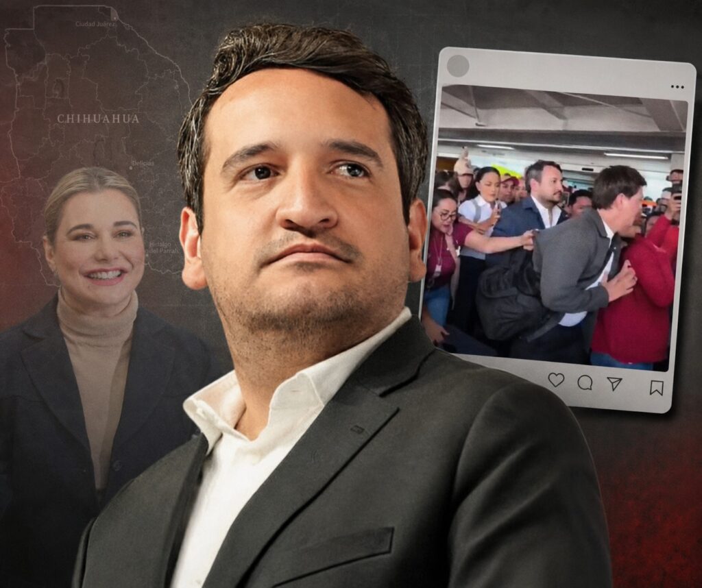 Protestas y empujones marcan llegada de Andy López Beltrán a Chihuahua